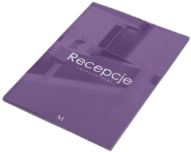 Ikona katalogu marki Recepcje - broszura z napisem i zarysem wyposażenia sekretariatu.